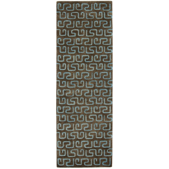 SAFAVIEH Soho Benson Geometric Wool Runner Rug, Brown/Light Blue, 2'6" x 12'