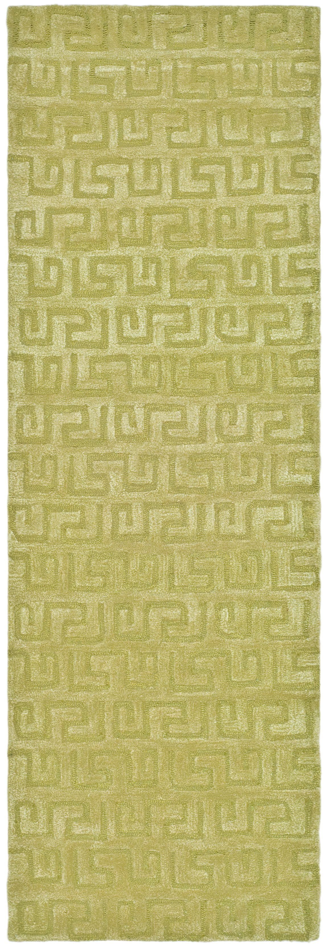 Green Hand-Tufted Wool and Viscose Runner Rug, 2'6" x 12'