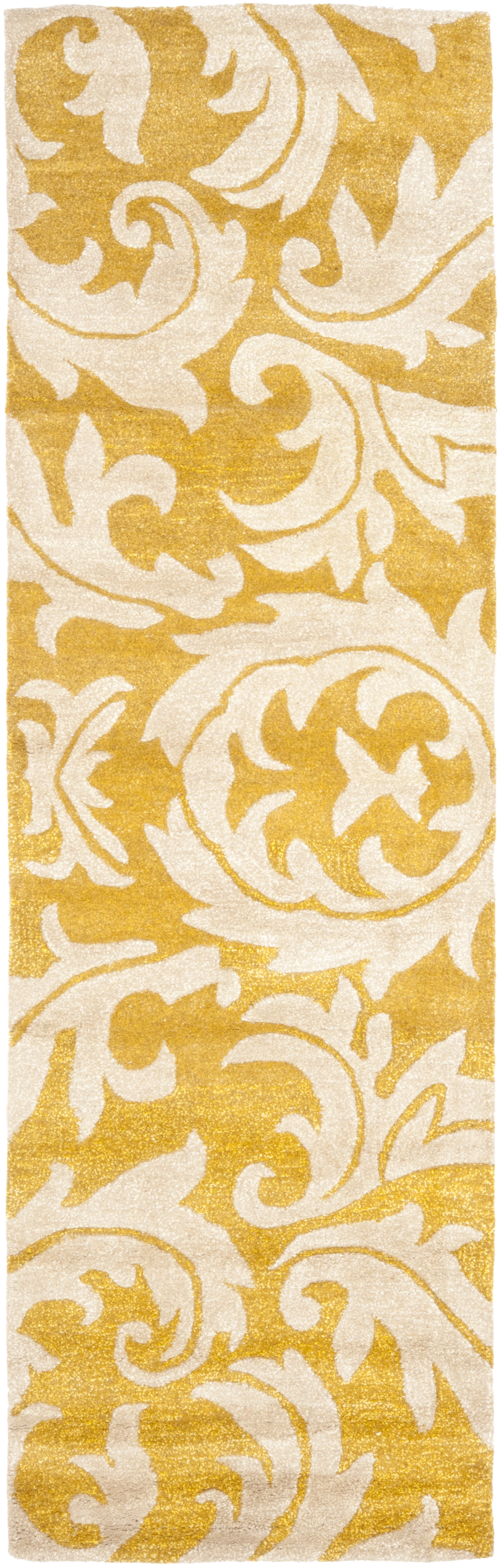 Handmade Ivory and Gold Wool Viscose Runner Rug