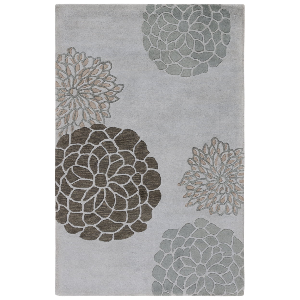 Light Grey Floral Hand Tufted Wool Area Rug