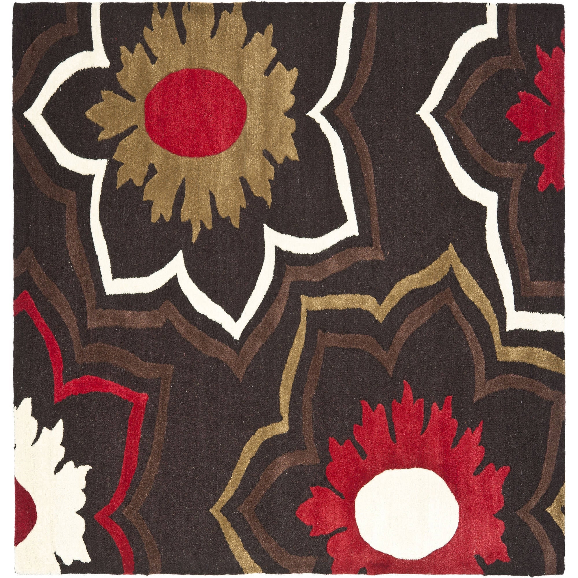 Handmade Tufted Square Multicolor Wool-Viscose Blend Area Rug