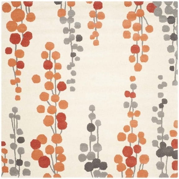 SAFAVIEH Soho Cahal Floral Wool Area Rug, Beige/Orange, 6' x 6' Square