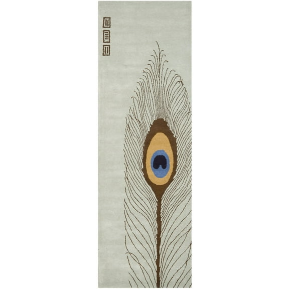 SAFAVIEH Soho Carleton Peacock Feather Wool Runner Rug, Grey/Brown, 2'6" x 8'