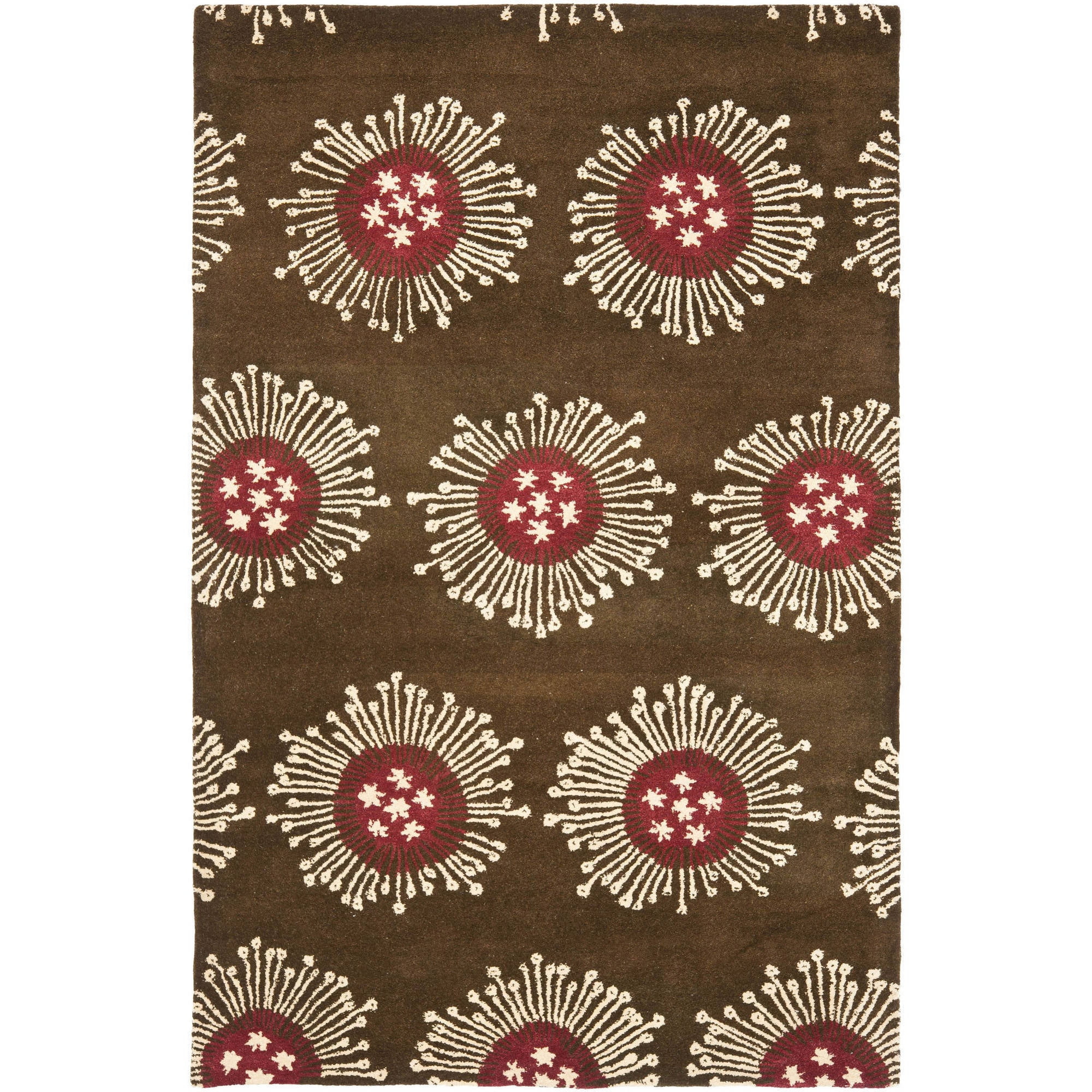 Soho Brown and Red Floral Wool Area Rug