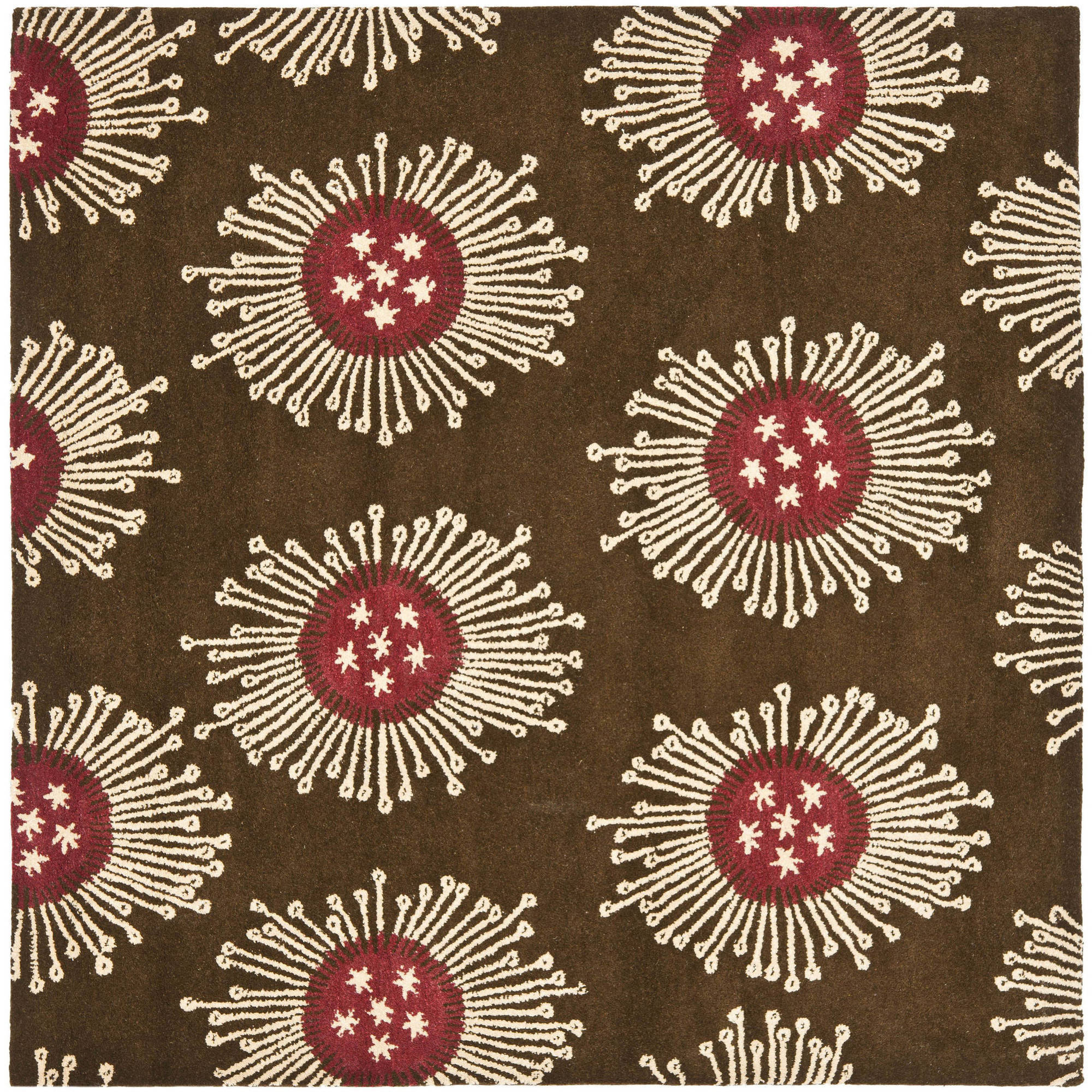 Brown and Multi Wool Viscose Square Area Rug