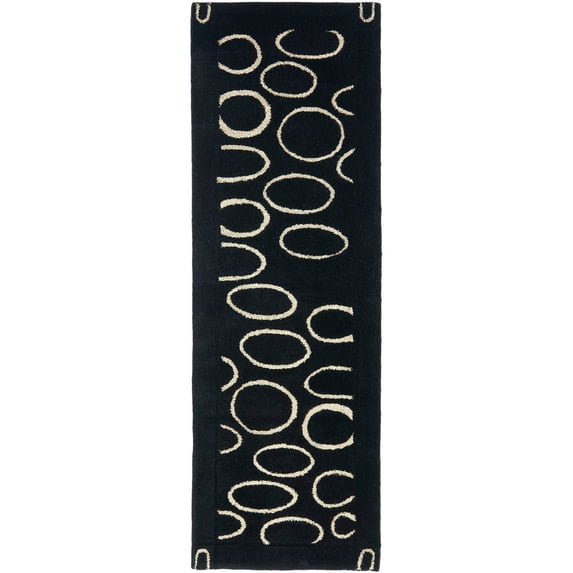 SAFAVIEH Soho Chason Geometric Wool Runner Rug, Black/Ivory, 2'6" x 12'