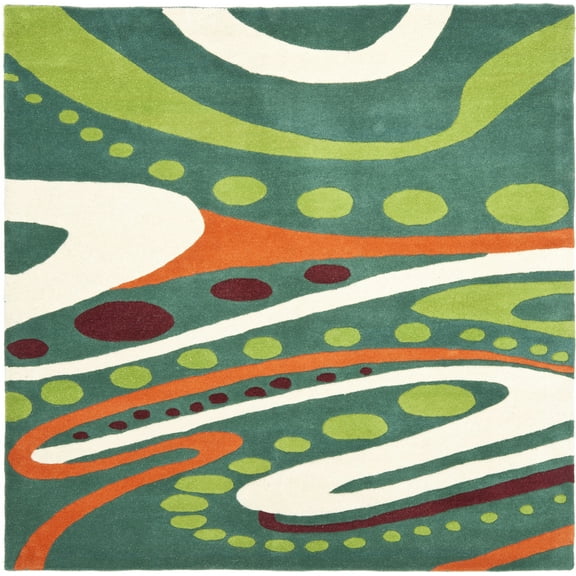 SAFAVIEH Soho Cheryl Geometric Wool Area Rug, Teal/Multi, 6' x 6' Square