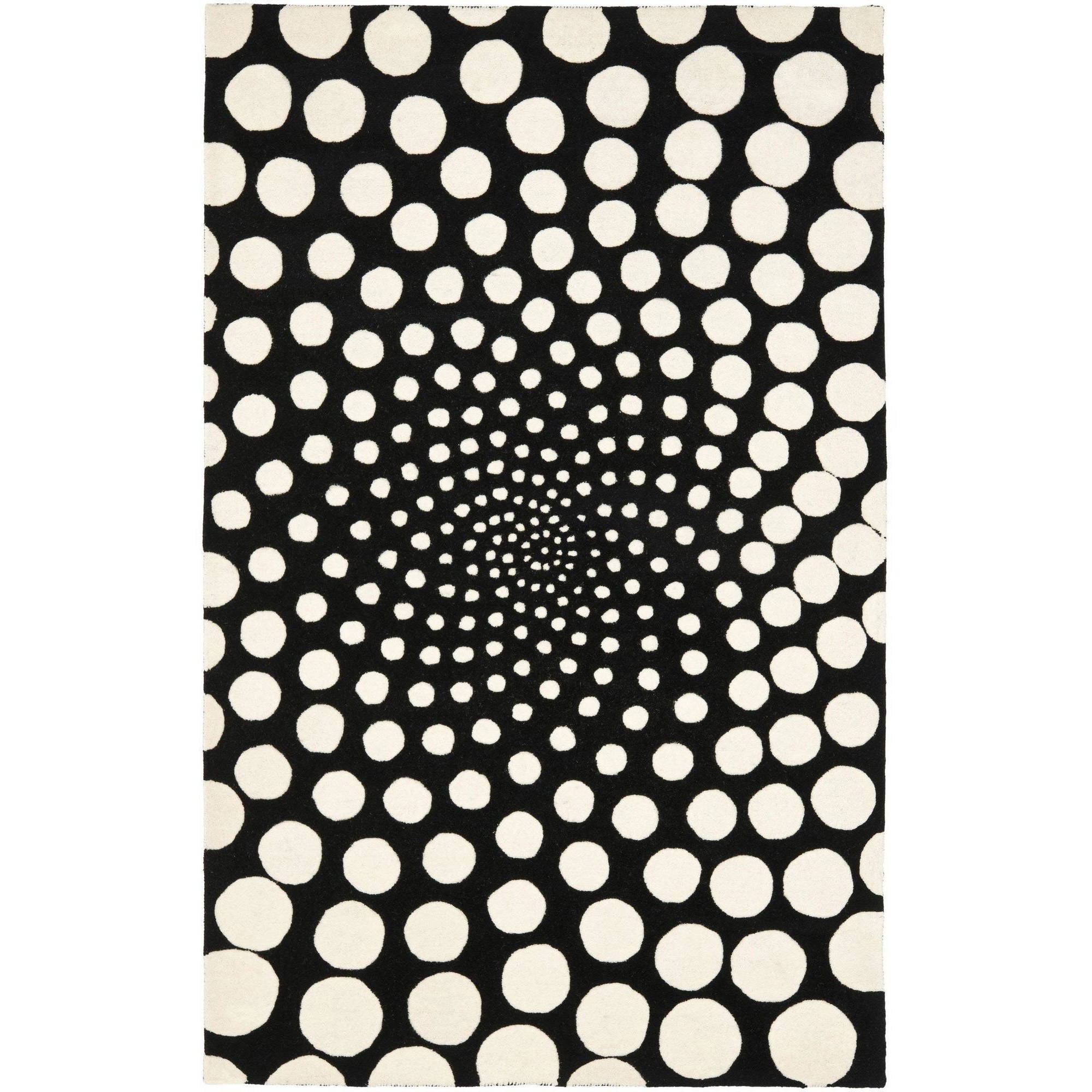 Ivory and Black Hand-Tufted Wool Area Rug