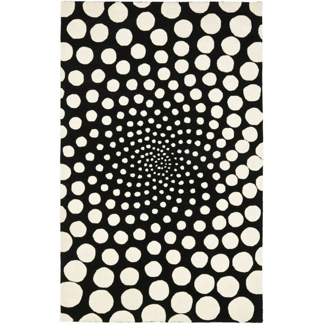SAFAVIEH Soho Chloe Polka Dots Wool Area Rug, Black/Ivory, 5' x 8'