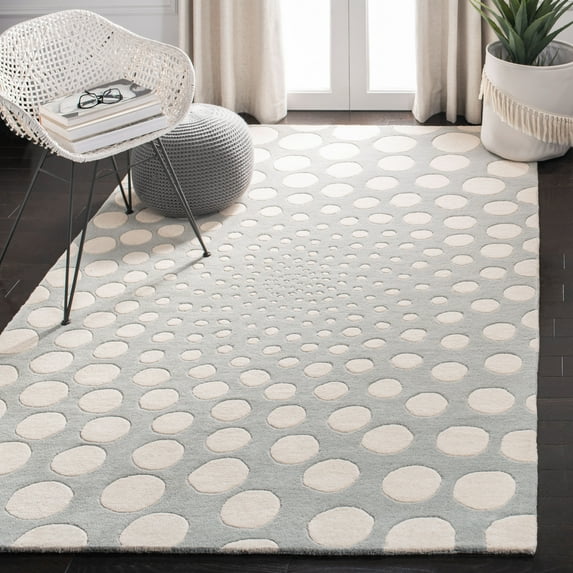 SAFAVIEH Soho Chloe Polka Dots Wool Area Rug, Grey/Ivory, 6' x 6' Square