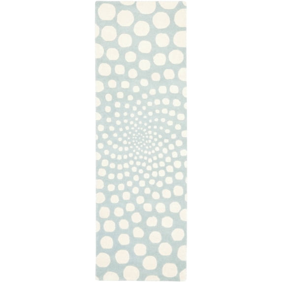 SAFAVIEH Soho Chloe Polka Dots Wool Runner Rug, Blue/Ivory, 2'6" x 6'