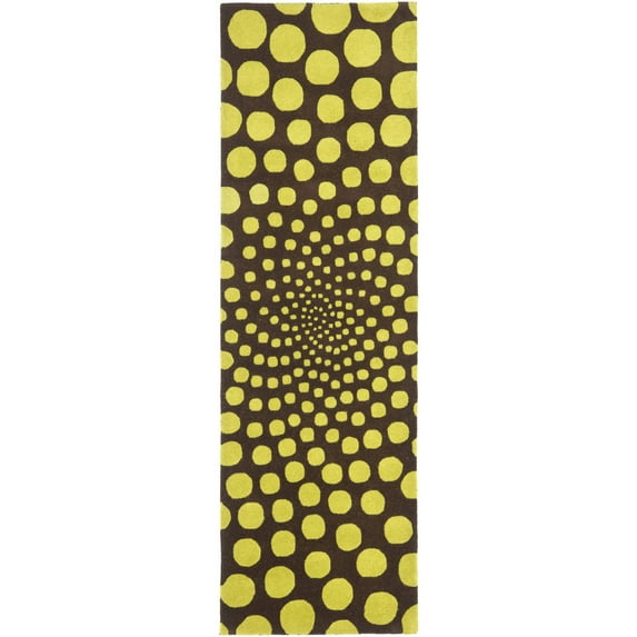 SAFAVIEH Soho Chloe Polka Dots Wool Runner Rug, Brown/Green, 2'6" x 8'