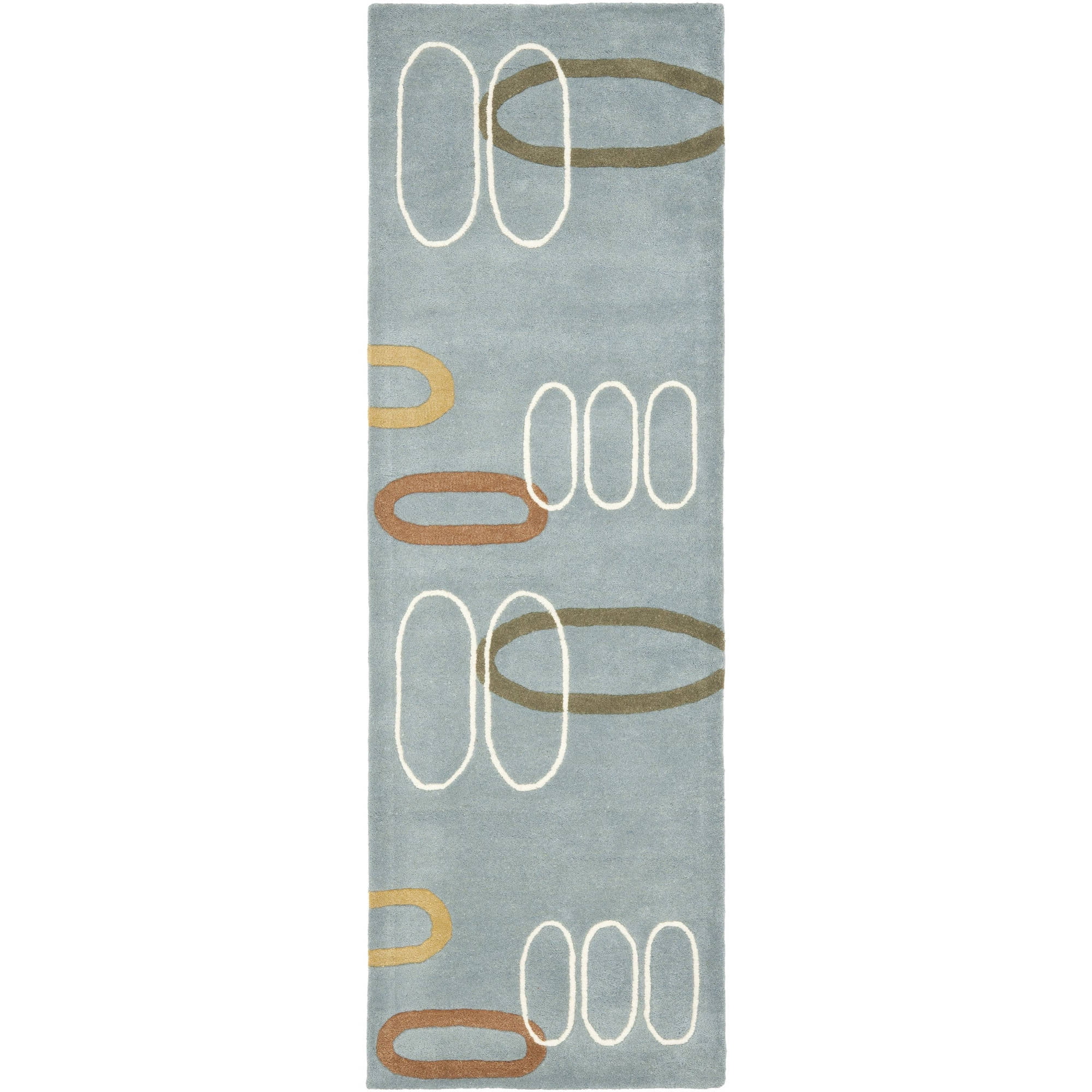 Handmade Blue Wool and Viscose Tufted Runner Rug