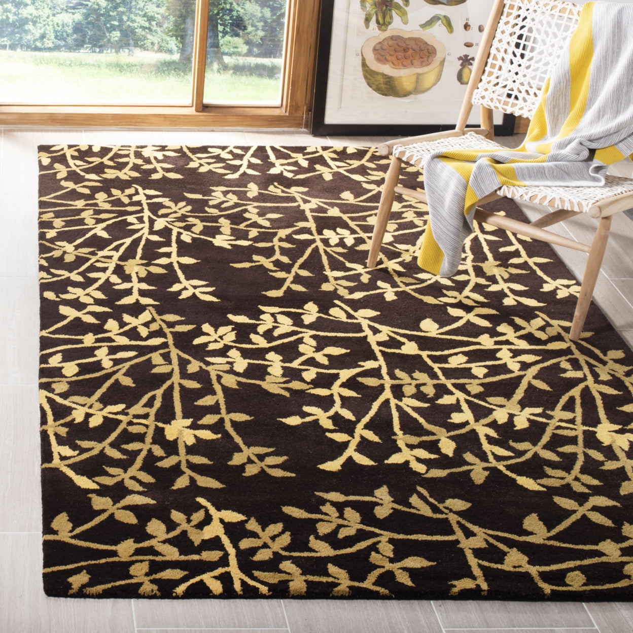 Brown and Yellow Floral Handmade Wool Accent Rug, 2' x 3'