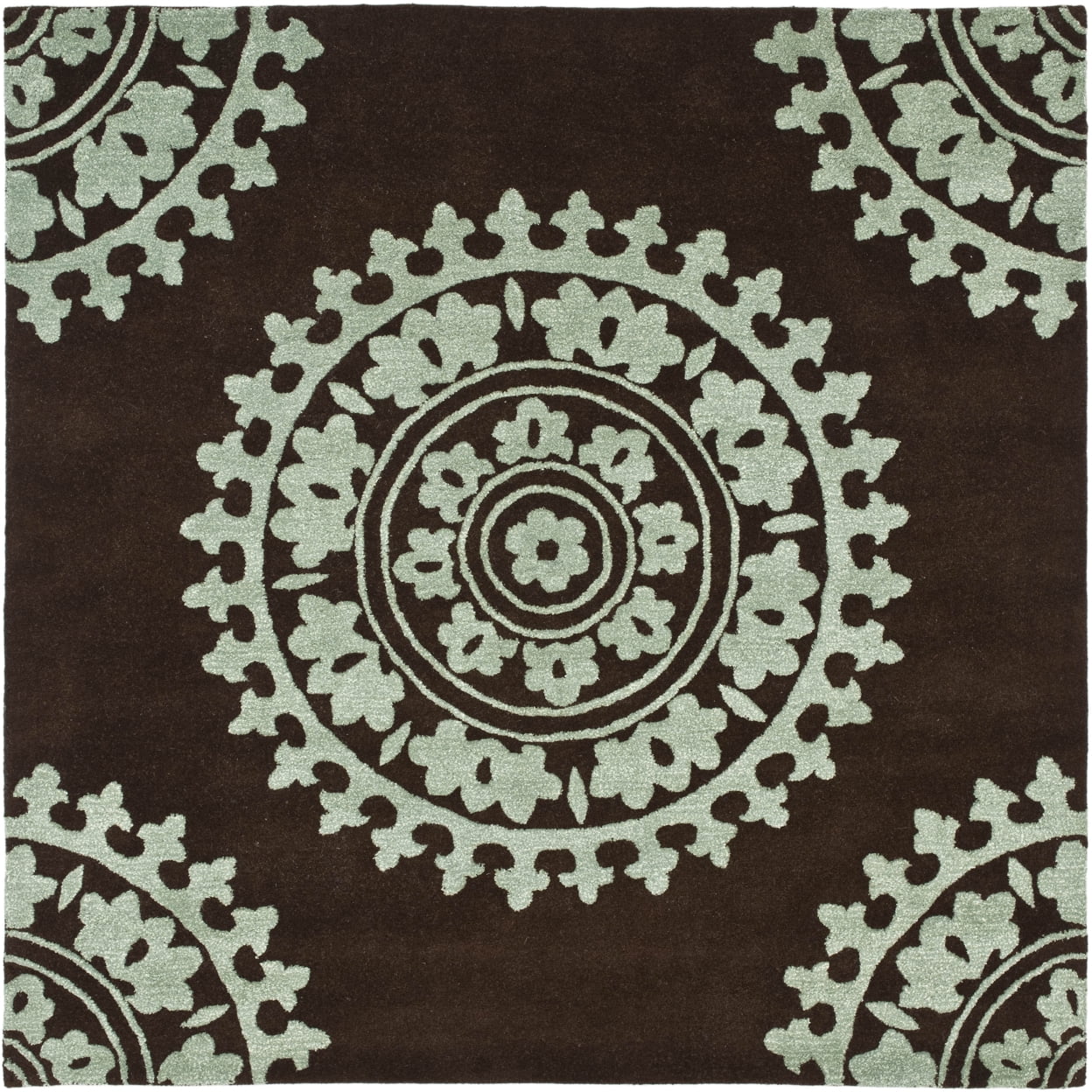 Handmade Brown and Teal Wool Square Tufted Rug