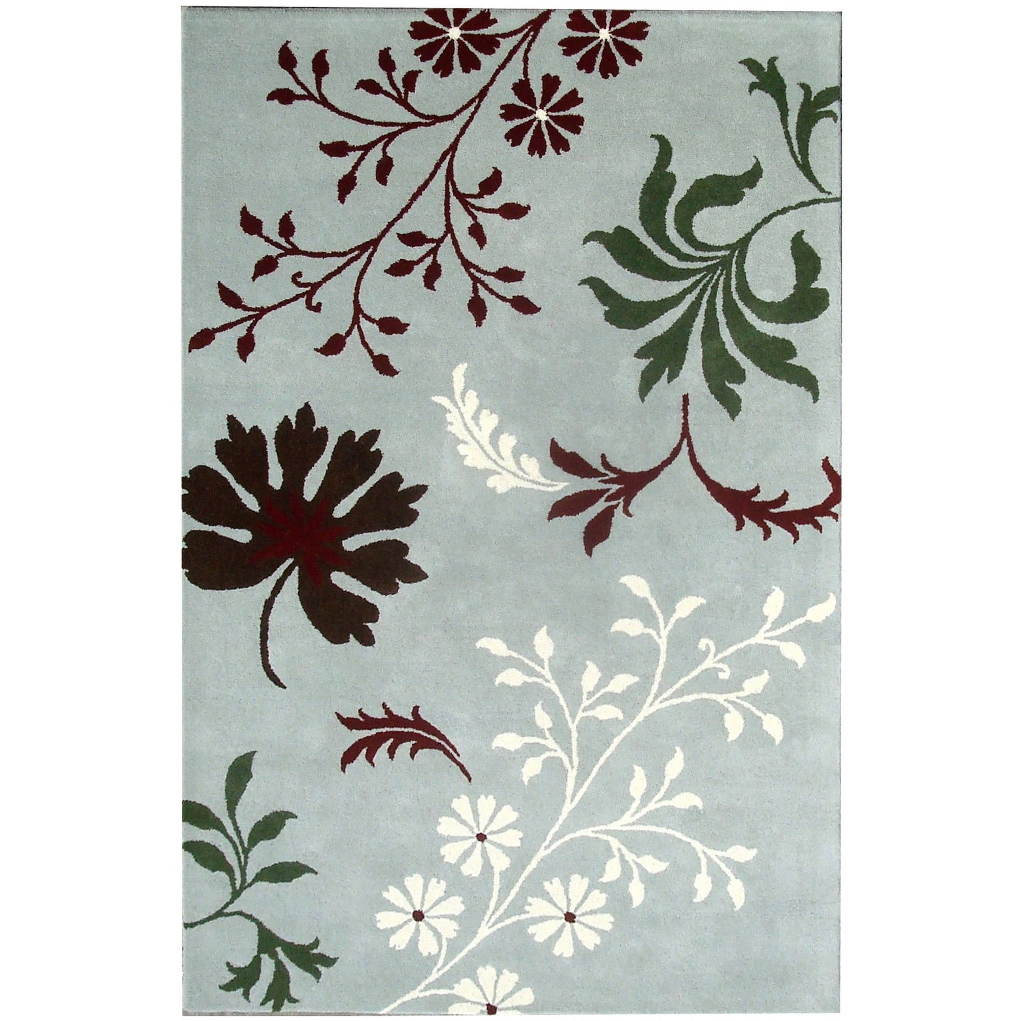 Blue Floral Tufted Wool and Viscose Area Rug, 3'6" x 5'6"