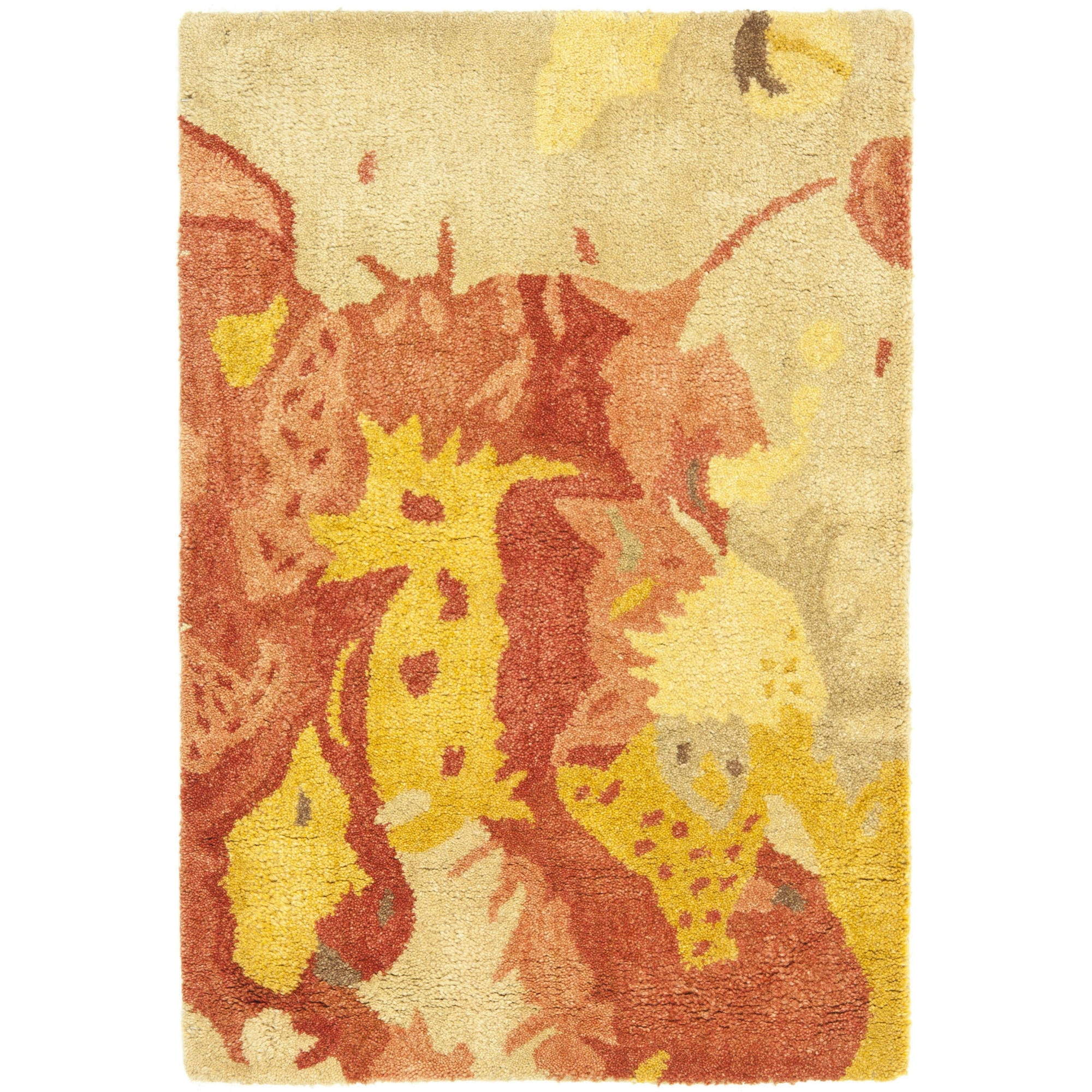 Handmade Beige and Red Wool Viscose Tufted Area Rug