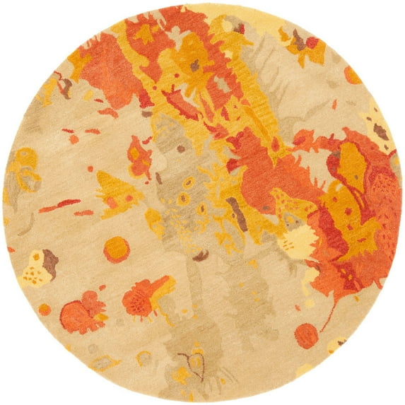 SAFAVIEH Soho Cyprus Abstract Wool Area Rug, Beige/Multi, 6' x 6' Round