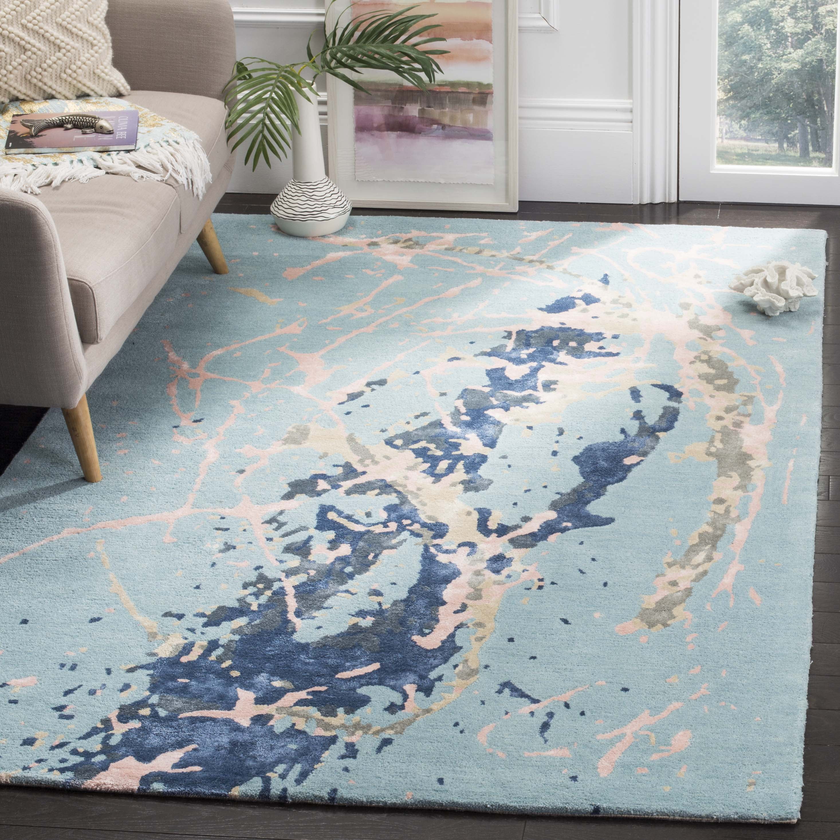 SAFAVIEH Soho Daffodil Abstract Area Rug, Blue/Light Pink, 5' x 8'