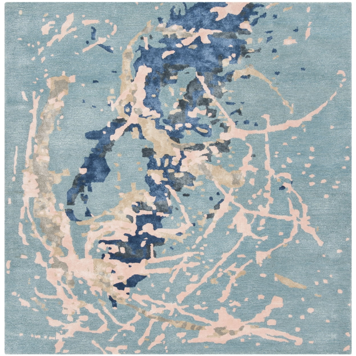 Soho Blue and Light Pink Hand-Tufted Wool Area Rug