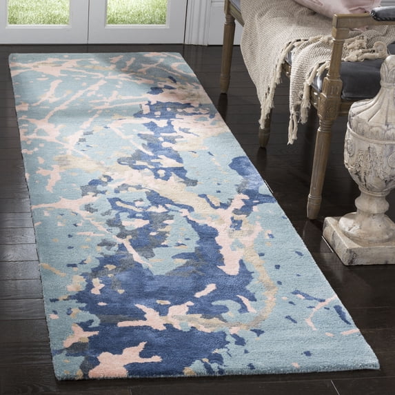 SAFAVIEH Soho Daffodil Abstract Runner Rug, Blue/Light Pink, 2'6" x 8'