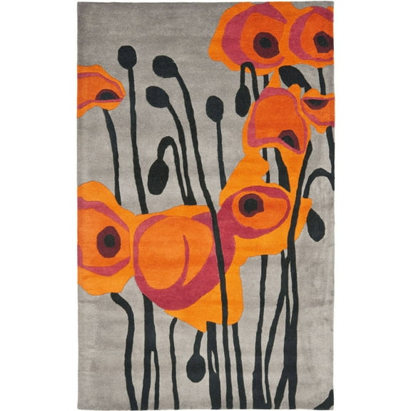 SAFAVIEH Soho Daisy Abstract Wool Area Rug, Grey/Orange, 5' x 8'