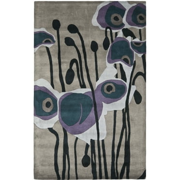 SAFAVIEH Soho Daisy Abstract Wool Runner Rug, Grey/Blue, 2'6" x 8'