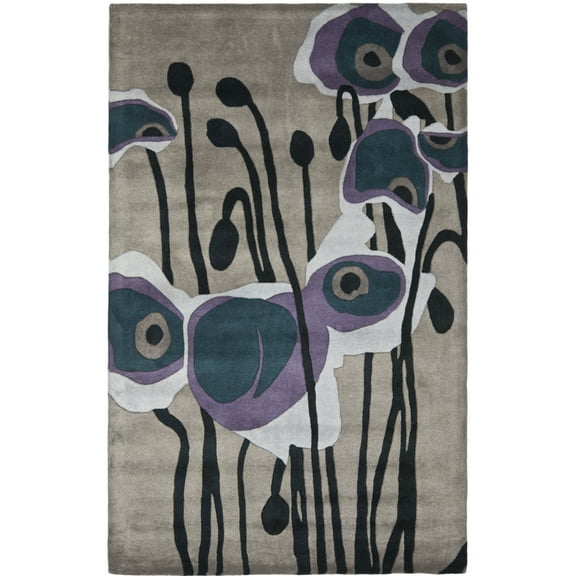 SAFAVIEH Soho Daisy Abstract Wool Runner Rug, Grey/Blue, 2'6" x 8'