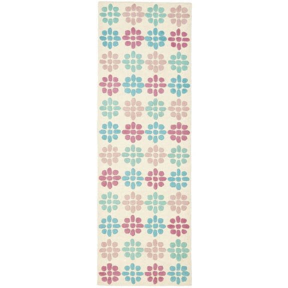 SAFAVIEH Soho Daisy Geometric Wool Runner Rug, Ivory/Multi, 2'6" x 8'