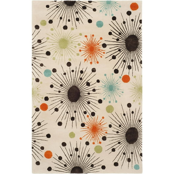 SAFAVIEH Soho Danielle Fire Works Wool Area Rug, Ivory/Multi, 3'6" x 5'6"