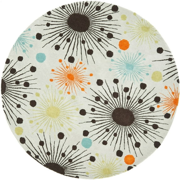 SAFAVIEH Soho Danielle Fire Works Wool Area Rug, Light Blue/Multi, 6' x 6' Round