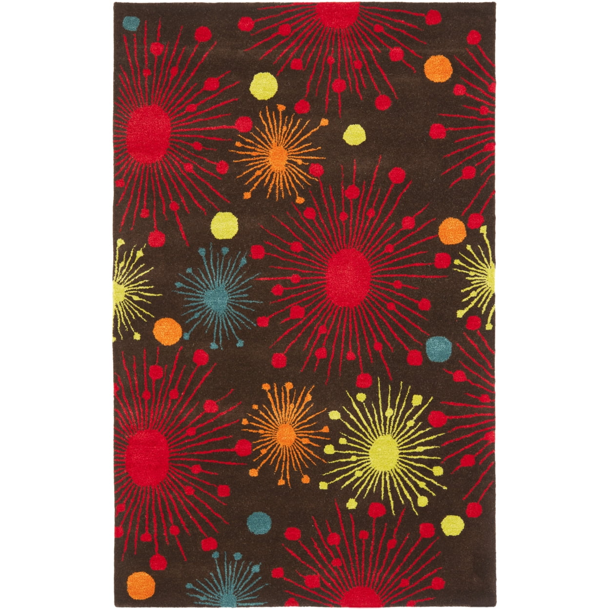 Brown and Multicolor Wool and Viscose Fireworks Runner Rug, 2'6" x 8'