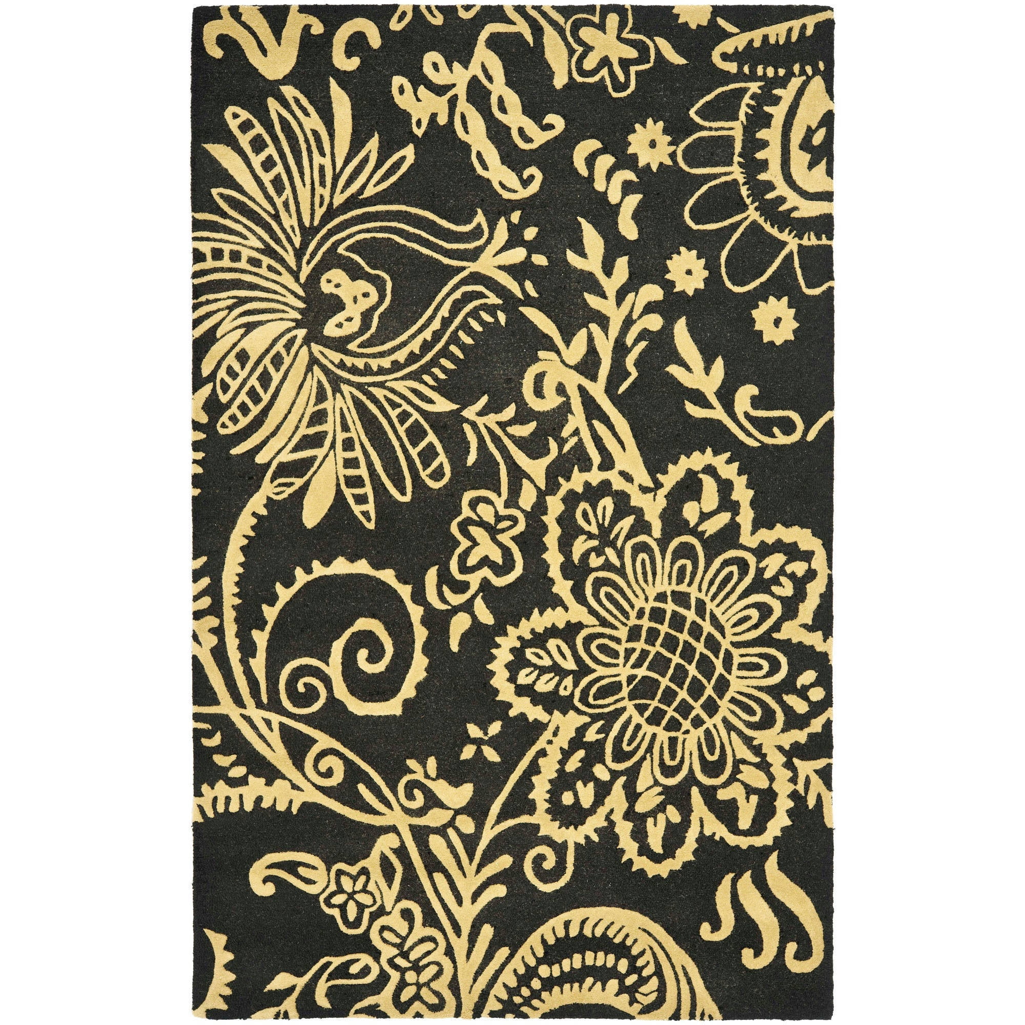 Handmade Black Wool and Viscose Tufted Rectangular Rug