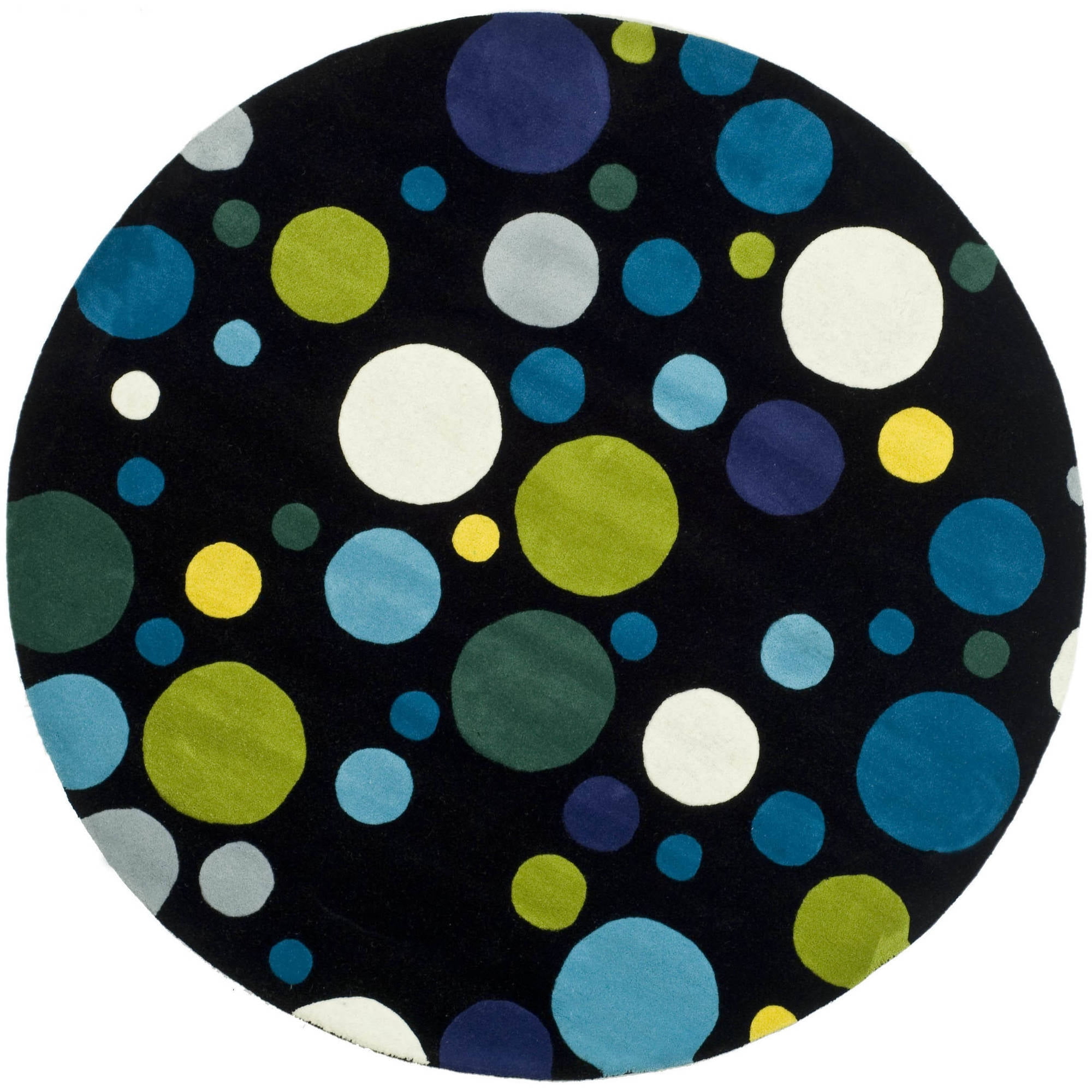 Hand-Tufted Black and Multicolor Wool Round Area Rug, 6' x 6'