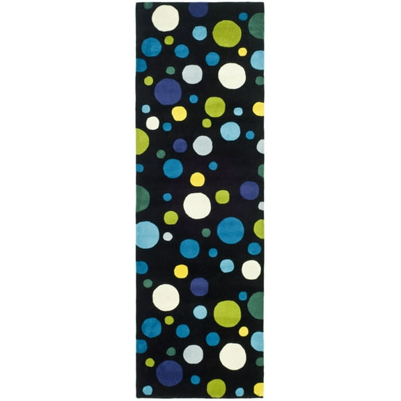 SAFAVIEH Soho Dots Polka Dots Wool Runner Rug, Black/Multi, 2'6" x 8'