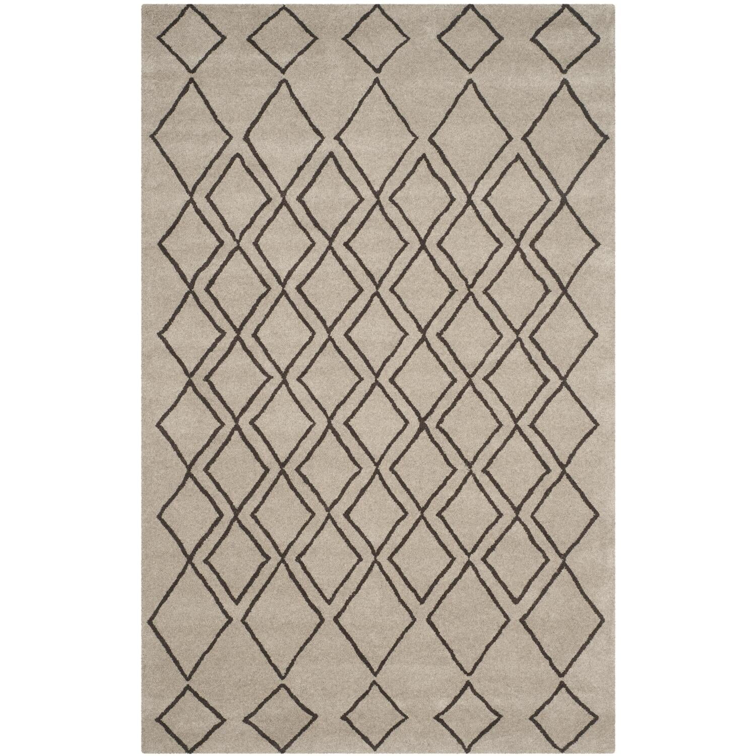 Gray Geometric Hand-Tufted Wool Area Rug, 5' x 8'