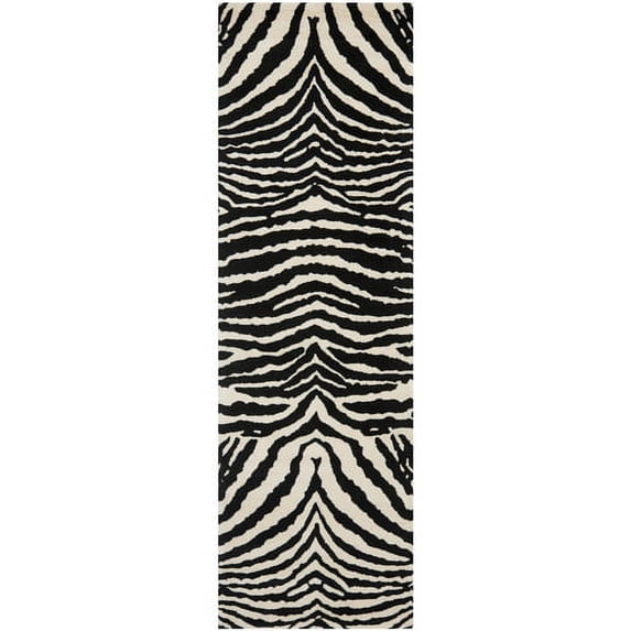 SAFAVIEH Soho Eglantine Animal Striped Wool Runner Rug, White/Black, 2'6" x 8'