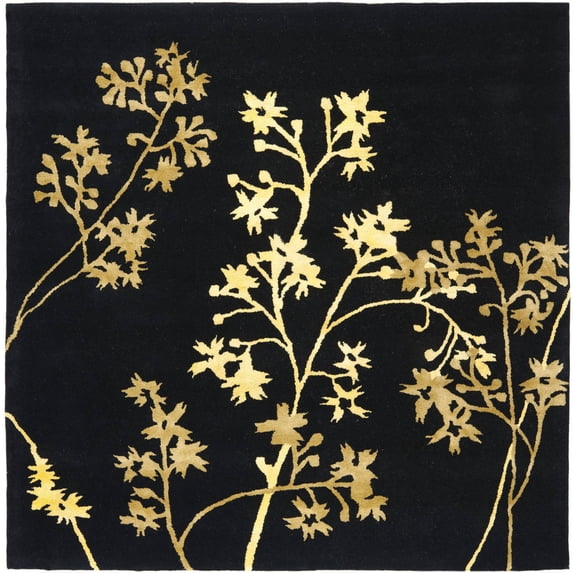 SAFAVIEH Soho Emerald Floral Wool Area Rug, Black/Lime, 8' x 8' Square
