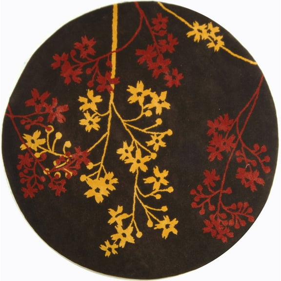 SAFAVIEH Soho Emerald Floral Wool Area Rug, Brown/Red, 8' x 8' Round