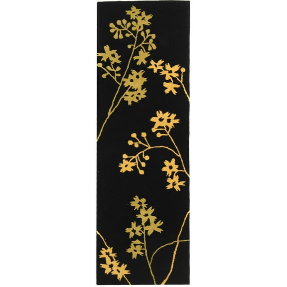 SAFAVIEH Soho Emerald Floral Wool Runner Rug, Black/Lime, 2'6" x 8'