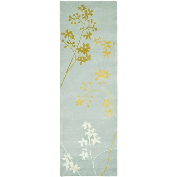 SAFAVIEH Soho Emerald Floral Wool Runner Rug, Light Blue/Multi, 2'6" x 14'