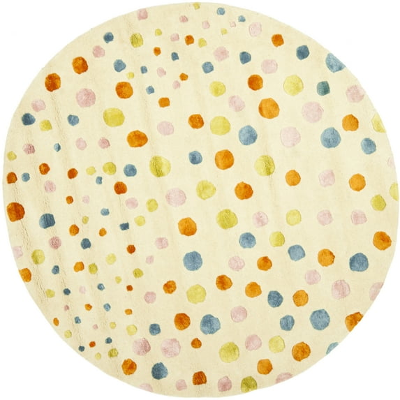 SAFAVIEH Soho Eric Polka Dots Wool Area Rug, Ivory/Multi, 6' x 6' Round