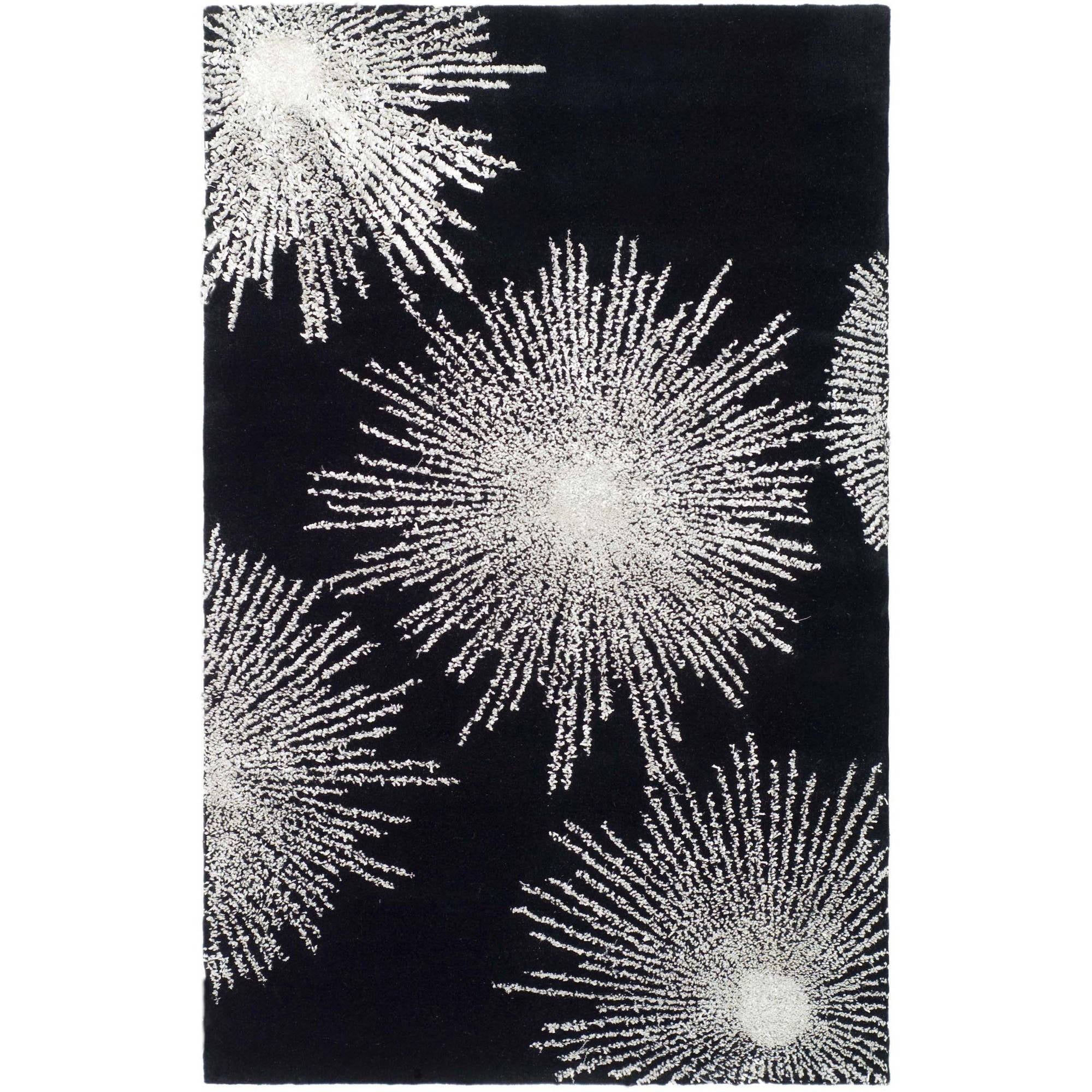 Black and White Round Hand-Tufted Wool Area Rug