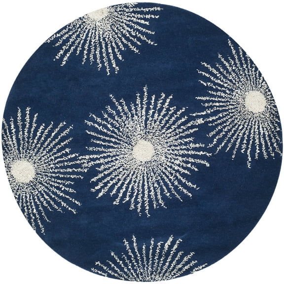 SAFAVIEH Soho Fiesta Geometric Area Rug, Dark Blue/Ivory, 6' x 6' Round