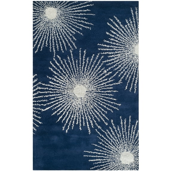 SAFAVIEH Soho Fiesta Geometric Area Rug, Dark Blue/Ivory, 6' x 9'