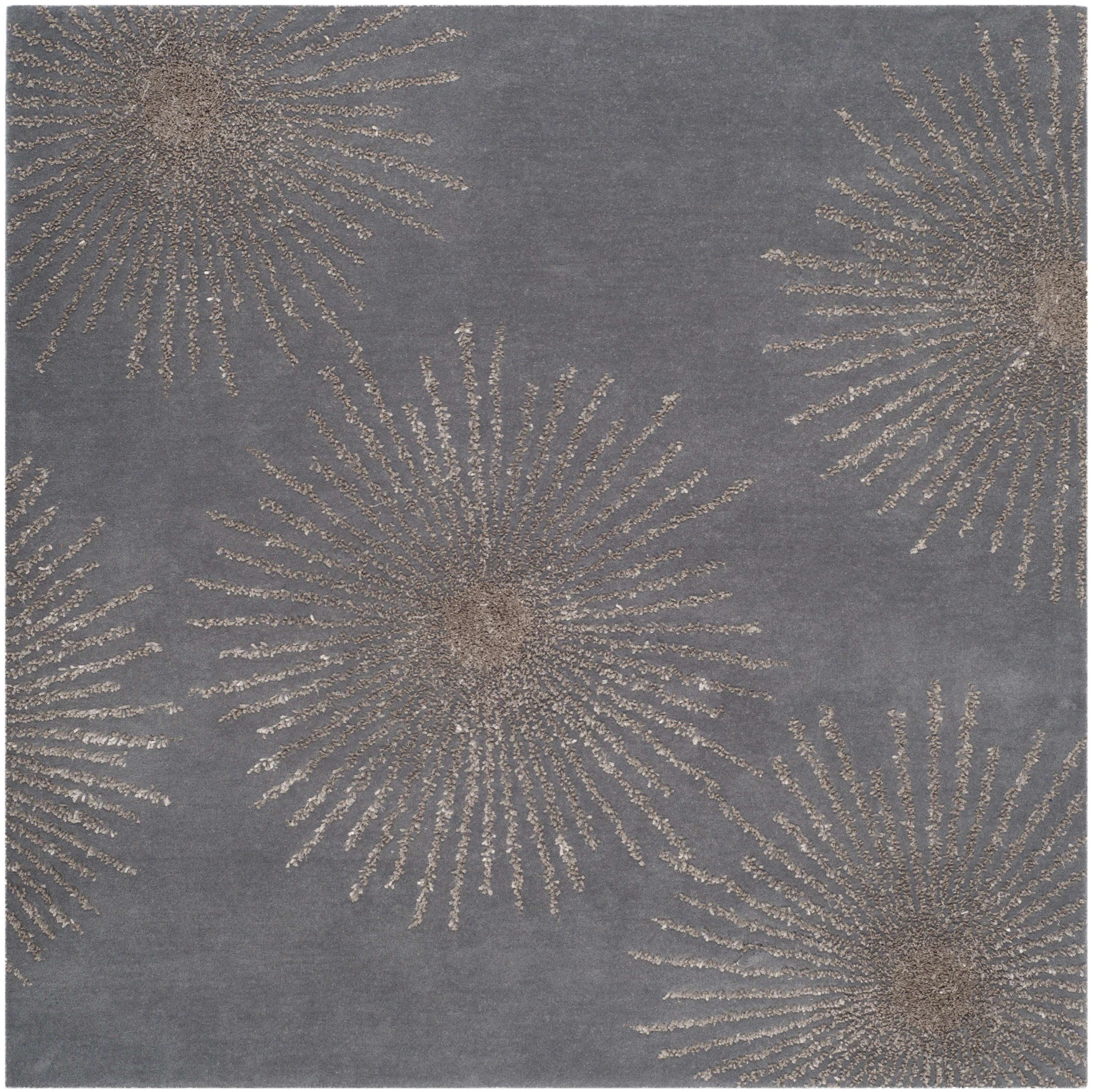 SAFAVIEH Soho Fiesta Geometric Area Rug, Dark Grey/Silver, 6' x 6' Square
