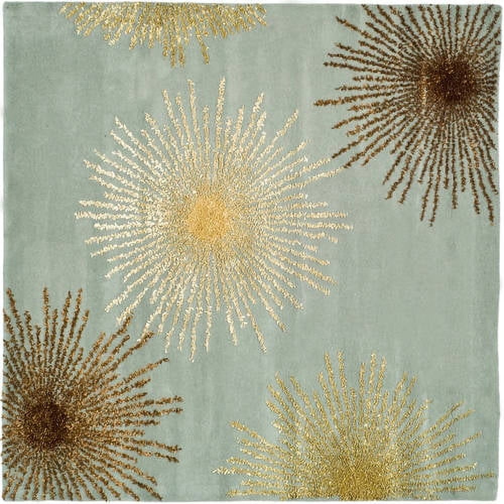 Handmade Light Blue and Multi Wool Square Rug