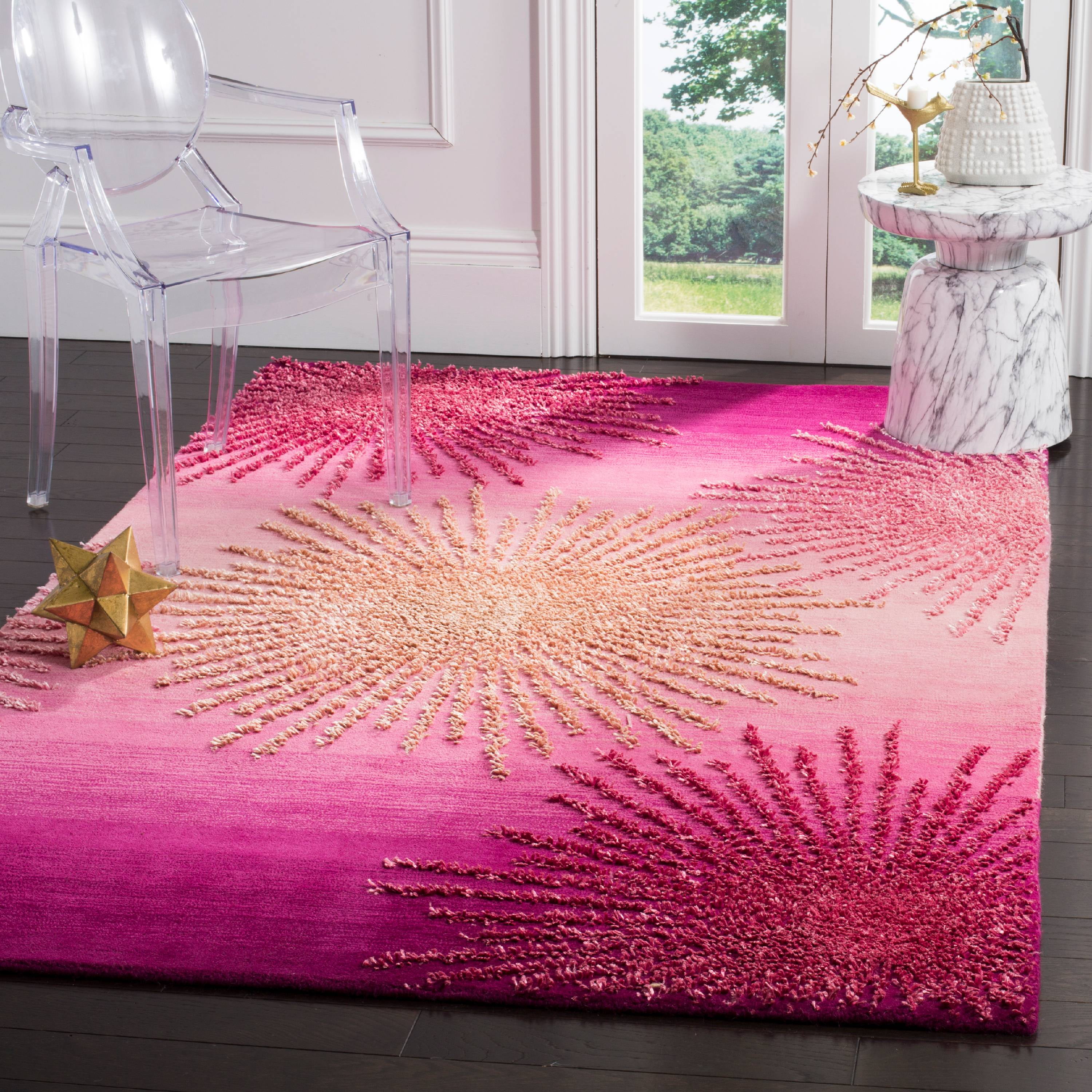 Handmade Tufted Pink Wool & Viscose Blend Area Rug - 3'6" x 5'6"