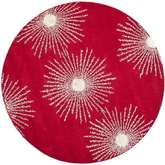 SAFAVIEH Soho Fiesta Geometric Area Rug, Red/Ivory, 6' x 6' Round