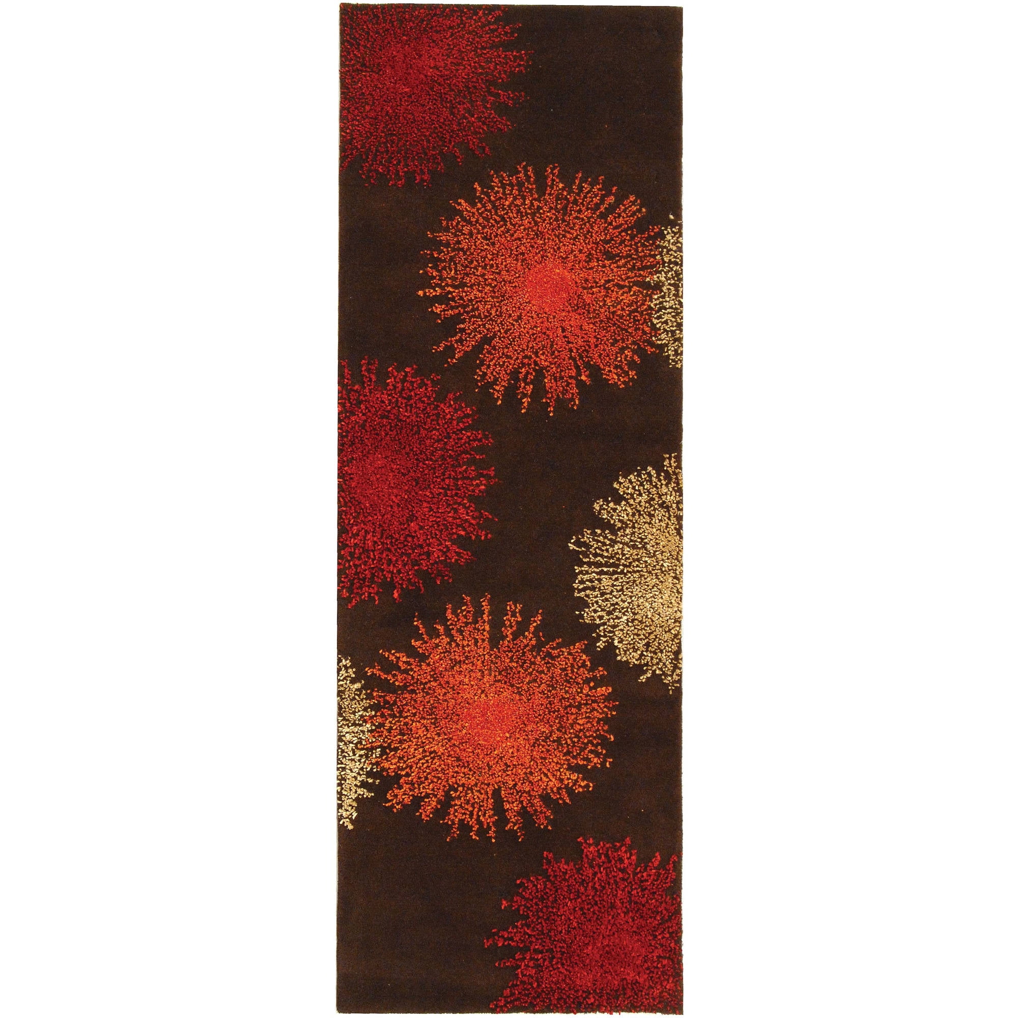 Hand-Tufted Vibrant Red and Brown Wool Area Rug - 30"x10"